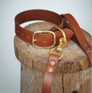 Juego de correa de cuero para perro, 38mm de ancho, bronceado, Martingale, luz reflectante acolchada suave, características sólidas, personalizables - Product Image 6