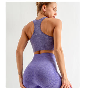 Venta al por mayor señoras elástico correr entrenamiento Fitness Yoga mujeres gimnasio Leggings cintura alta sin costuras 5 piezas conjunto de Yoga - Product Image 1