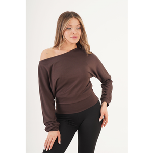 Blusa Elegante para Mujer LUSTRIN, Color Marrón, Tela Oys, Manga Murciélago, Cuello en V, Corte Holgado, para Uso Diario Informal y Venta al Por Mayor - Product Image 1