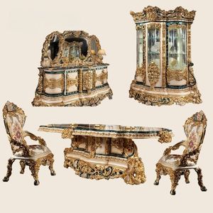 Juego de Comedor Imperial The Langham de Lujo, Tallado a Mano en Madera de Teca, Blanco y Dorado, Colección de Muebles de Hotel Estilo Barroco - Product Image 3