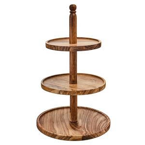 Best Selling 3 Tier Acacia <b>Wood</b> Cake Stand With Rounded <b>Finial</b> Rustic Tiered Dessert Serving Tray For Cupcake Pastry & Fruit - Product Image 2