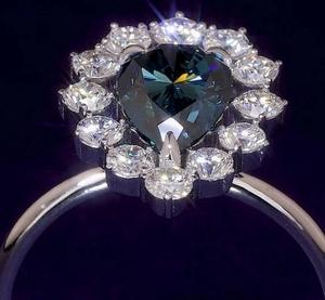 Nouvelle poire coupe bleu laboratoire cultivé diamant bague de fiançailles 18K or blanc femmes bague en gros luxe personnalité bijoux - Product Image 4