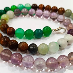 Collier de 20 pouces de perles lisses de 8mm de forme ronde avec plusieurs pierres précieuses naturelles - Product Image 1