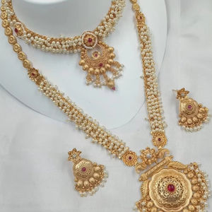 JOYERÍA DE COBRE TRADICIONAL Y DE MODA INDIA CONJUNTO DE JOYERÍA DE BODA NOVIA PARA MUJER CONJUNTO DE PENDIENTES Y COLLAR - Product Image 1