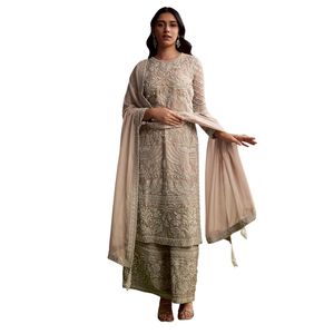 Peach Organza Palazzo Suit With Zari And Moti Work Wholesale Women Ethnic Apparel OEM Clothing Factory Bulk <strong>Supplier</strong> Custom - Product Image 1