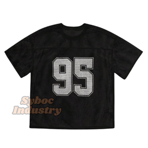 เสื้อยืดตาข่ายฤดูร้อนสำหรับผู้ชาย ระบายอากาศได้ดี ทรงโอเวอร์ไซส์ แบบครอป สีดำ เสื้อยืดตาข่ายสำหรับออกกำลังกายสำหรับเด็กผู้ชาย - Product Image 1