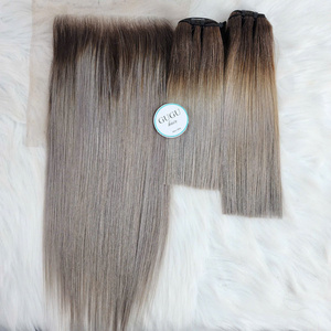Extensions de cheveux humains vierges vietnamiens Remy, couleur gris, lisses, double trame, avec fermeture, 100 grammes - Product Image 1