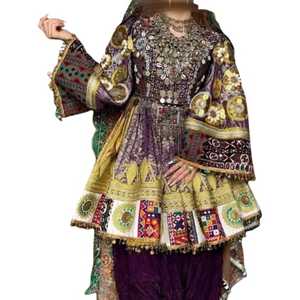 High Quality Vintage A-Line Afghan Kuchi Women's Knee-Length Dress Embroidery Ruffles Pleat Wedding Party Wear Modest Style - Product Image 1