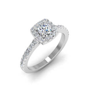 Anillo de Compromiso con Moissanita Redonda Brillante y Halo Rectangular - Product Image 2