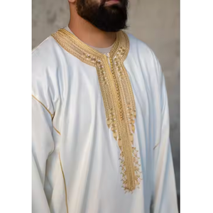 Thobe marocain authentique pour hommes fabriqué à la main traditionnel coupe ample broderie léger printemps automne confort Vintage musulman - Product Image 2