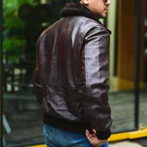 แจ็คเก็ตหนังสีน้ำตาลวินเทจสไตล์เรโทรสำหรับผู้ชาย - Product Image 6