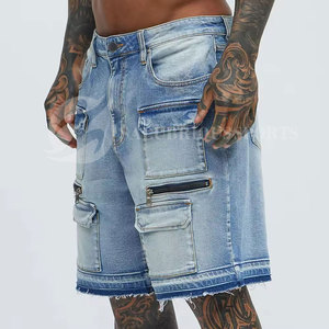 Front Zipper Pockets Breathable Light Wash Summer Street Wear Denim Shorts Men Custom Color High Quality Cargo Style <b>Hip</b> Hop Mid - Product Image 2