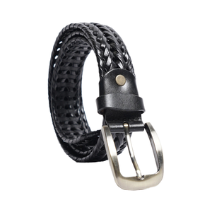 Cinturón Trenzado de Cuero Genuino de Alta Calidad para Hombre, con Logotipo Personalizado, Diseño Sólido, Color Negro, Hebilla Cuadrada de Aleación, 30-48 Pulgadas - Product Image 1
