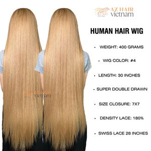Peluca de cabello humano liso de hueso de color rojo burdeos Super doble dibujado 5 Kim K Closureg nudos blanqueados cabello crudo vietnamita - Product Image 5