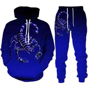 Vêtements de sport décontractés pour hommes Ensemble 2 pièces Sweat-shirt à capuche et pantalon de survêtement Scorpion imprimés en 3D Vêtements de sport - Product Image 4