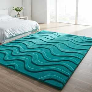 พรมขนสัตว์แบบทอจากโรงงานโดยตรงทำด้วยมือพรมปูพื้นแบบทันสมัยพรมปูพื้นสีน้ำเงินลายคลื่นสูงแบบร่วมสมัยสำหรับห้องนั่งเล่น - Product Image 3