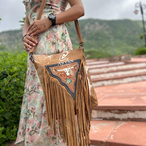 ใหม่จริงToolled Cowhideขนสัตว์หนังFringeกระเป๋าถือสไตล์ร้อนขายกระเป๋าผมบนซ่อนVINTAGE Bohemianกระเป๋าอินเดียสําหรับสตรี - Product Image 1