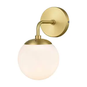 Messing Antiek Frosted Glas Globe Wandkandelaar, Mid Century Moderne Retro Vintage Stijl