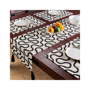 Bring Heritage Patterns To Life With 100% Cotton Embroidered Abstract Jacquard <b>Table</b> <b>Runner</b> 220 GSM 108 Inch India UPS OEM - Product Image 1