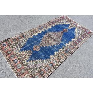 Alfombra de 3.8x7.4 pies, Alfombra Turca Vintage, Alfombra con Estampado Animal Azul - Product Image 2