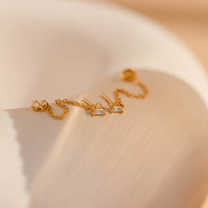 ต่างหูโซ่เพชร Baguette 925ต่างหูชุบทองเงินพร้อมโซ่ห้อยเครื่องประดับงานแต่งงานของขวัญเพื่อนเจ้าสาว - Product Image 2