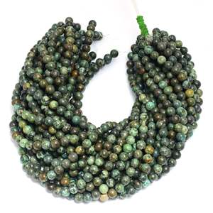 Perles de turquoise africaine naturelle Kamal Gems, brin de 15 pouces de long, pierres précieuses vertes polies - Product Image 1