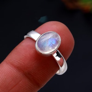 Bague en argent sterling véritable 925 naturel ovale bleu arc-en-ciel pierre de lune Vintage Indian Fine Jewelry Handmade Blue Moonstone Seller - Product Image 3