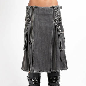 Kilt de Mezclilla 100% Negro para Hombre, con Bolsillos Cargo, Cierre de Cremallera Frontal, Estilo Escocés de Moda 2026 - Product Image 1