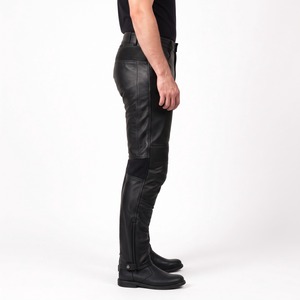 Leather Motorcycle Pants Men Cowhide Accordion Stretch <b>Knees</b> Perforated Calf Zips Riding Pants Custom Logo OEM - Product Image 3