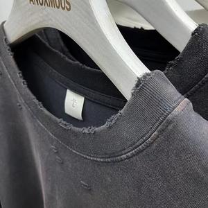 Nouveau 100% coton tissu surdimensionné hommes lavage à l'acide T-Shirt pour hommes personnalisé en détresse T-Shirt avec solide blanc 2025 T-Shirt surdimensionné - Product Image 5