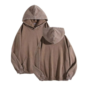 Sweat à capuche ample pour homme 100 % coton 340g, teint uni, coupe ample, coupe-vent, écologique, avec poche kangourou et poignets côtelés, automne-hiver - Product Image 1