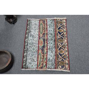 Vintage 1.8 X 2.4ft turc laine Viscose tapis traditionnel bleu Beige à la main rectangulaire Patchwork Latex Design abstrait pour - Product Image 1