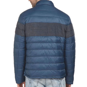 "Chaquetas de Hombre | Chaqueta acolchada para hombre azul marino con panel de pecho en contraste y cierre de cremallera, ropa de invierno elegante" - Product Image 4