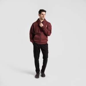 Sweat à capuche Soul 100% coton bordeaux délavé avec motif vieilli, broderie 3D et appliqué, design uni et patchwork - Product Image 4
