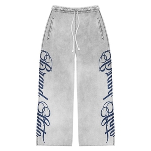 Pantalon vintage pantalon personnalisé français éponge empilé pantalon de survêtement jambe large lavage à l'acide en détresse Patch pantalon de survêtement évasé hommes - Product Image 3