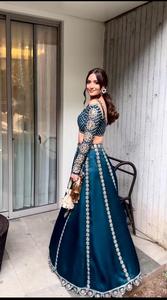 Indian Traditional Wear Malai Silk Lehenga with Sequins Work and Zari Work Lehenga Choli for Wedding and Festival Function Dress - Product Image 3