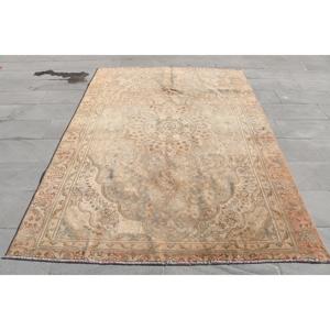 Vintage Turkish Large Rug 5.9x8.6 ft, <b>Brown</b> Pink Southwestern <b>Wool</b> Rug - Product Image 1