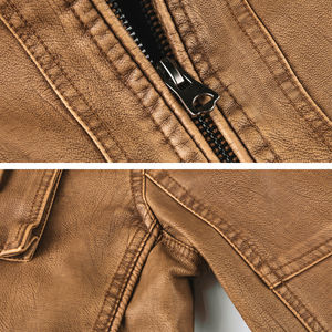 CARANFIER-Chaqueta de Cuero de Imitación para Hombre, Chaqueta Clásica de Piel Sintética con Cuello Levantado, Resistente al Viento, Transpirable, sin Logotipo Personalizado, OEM - Product Image 3