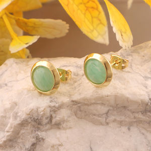 Pendiente de tuerca de amazonita redondo Natural chapado en oro Post Back estilo minimalista mujeres Regular Wear Stud pendiente joyería - Product Image 4