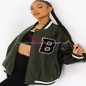 Chaqueta de béisbol Varsity para mujer de calidad superior, abrigo de bombardero de algodón a la moda, bordado de piel de oveja, decoración, bolsillos para mujer - Product Image 1