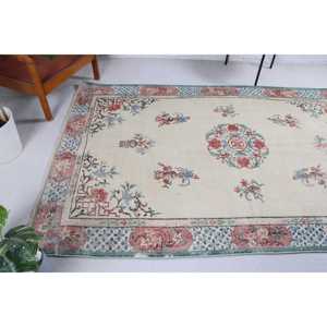 Vintage Turkish Area Rug 5.1x7.8 ft, <b>Red</b> Blue Ombr <b>Wool</b> Rug - Product Image 4