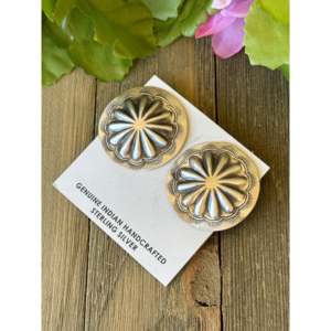 Sterling Silver Navajo Post Concho <b>Earrings</b> with Diamond <b>Moissanite</b> Pearl Accents - Product Image 3