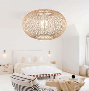 Artesanía Casa de Campo hecha a mano bambú colgante luz mimbre ratán pantalla bambú candelabro estilo moderno lámpara cubre decoración del hogar - Product Image 1