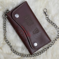 Portefeuille de luxe marron foncé avec chaîne, style vintage, porte-cartes, nouvelle collection 2025, portefeuille en cuir pour homme avec fermeture à bouton-pression pour cartes de crédit