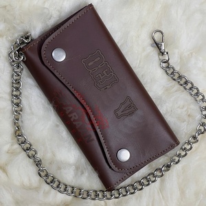 Prix de gros portefeuille à chaîne marron foncé porte-cartes de style vintage 2025 nouveauté portefeuille en cuir pour hommes boutons pression et fentes pour cartes - Product Image 1