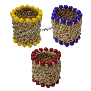 Porte-anneau de serviette d'herbe de quenouille fait à la main de haute qualité le plus vendu avec la conception perlée pour le mariage de ferme - Product Image 1