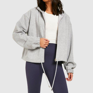 Sweat-shirt à capuche zippé personnalisé en coton 100% bleu pour femmes, idéal pour le sport et les loisirs. - Product Image 1