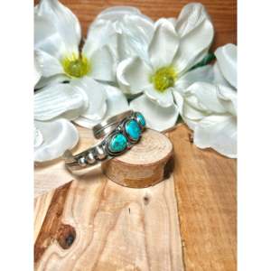 Bobby Johnson Kingman Turquoise & Sterling <b>Silver</b> Fashion <b>Cuff</b> <b>Bracelet</b> - Product Image 2