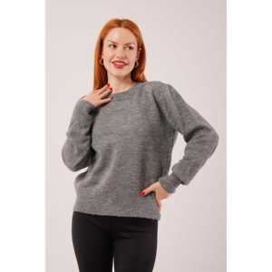 Pull en tricot gris à col rond pour femme, style uni, vente en gros disponible - Product Image 3