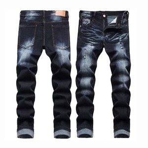 Nouveau style, jeans en denim déchiré et délavé, coupe droite, pour hommes, style streetwear, tricoté, respirant, coupe ajustée, tendance - Product Image 1